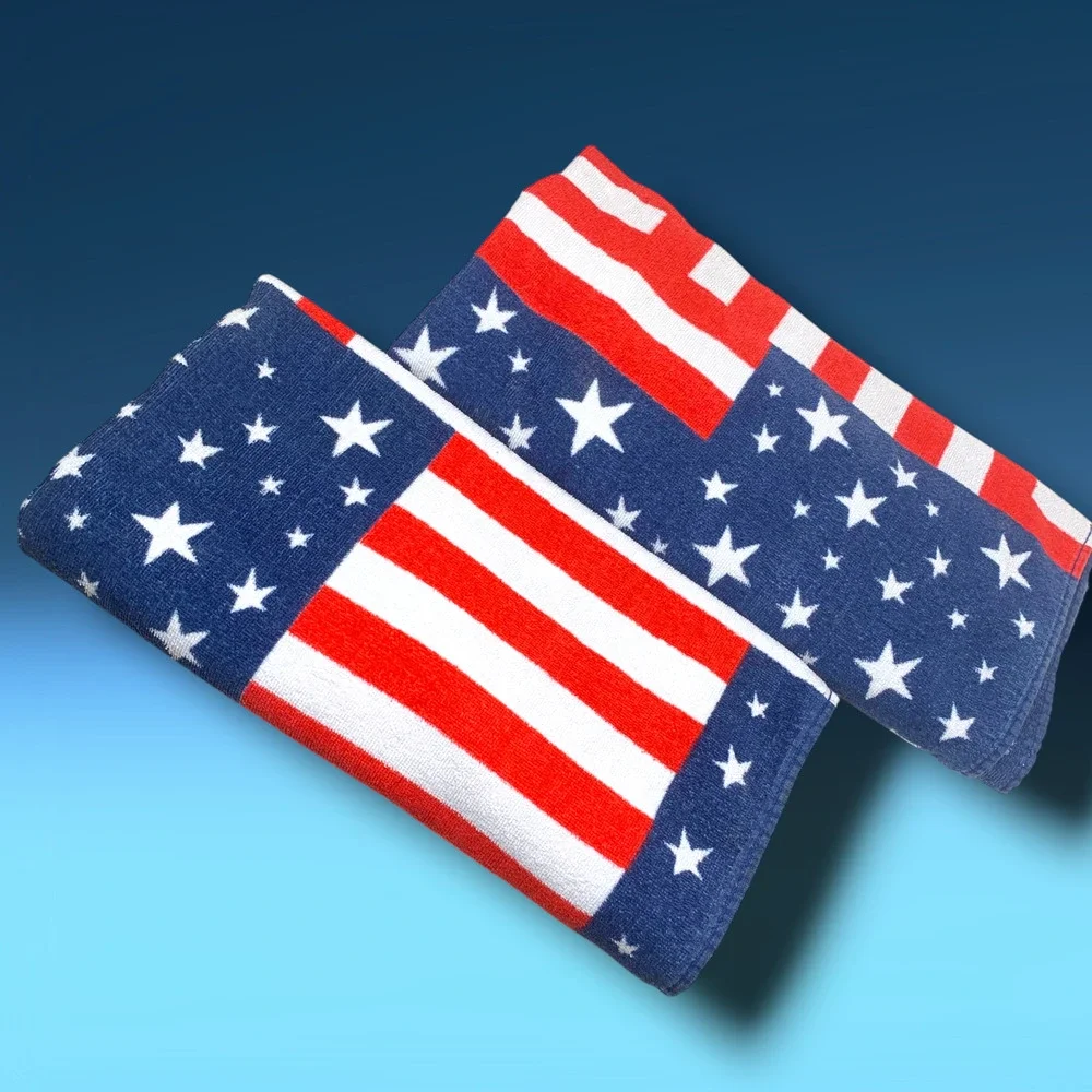 Vintage Y2K Old Navy American Flag Beach Towels Lot of 2 Patriotic USA 56 x 29
